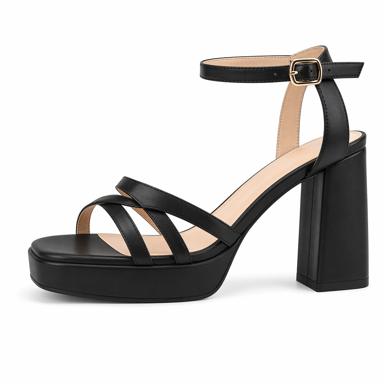 Women's Strappy Heels Square Open Toe Chunky Block Heels Ankle Strap Sandals Shoes for Wedding Party