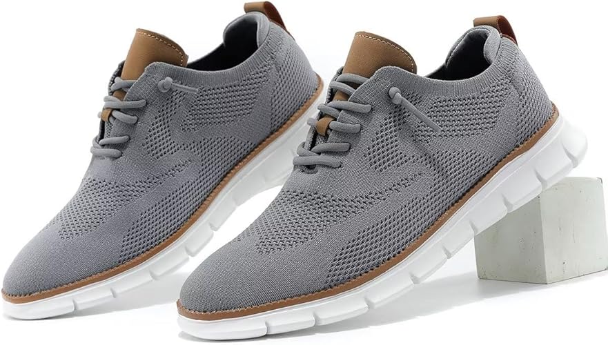 Men's Casual Business Shoes Fashion Mesh Dress Oxfords Walking Sneakers Comfortable Lightweight Soft Sole Grey