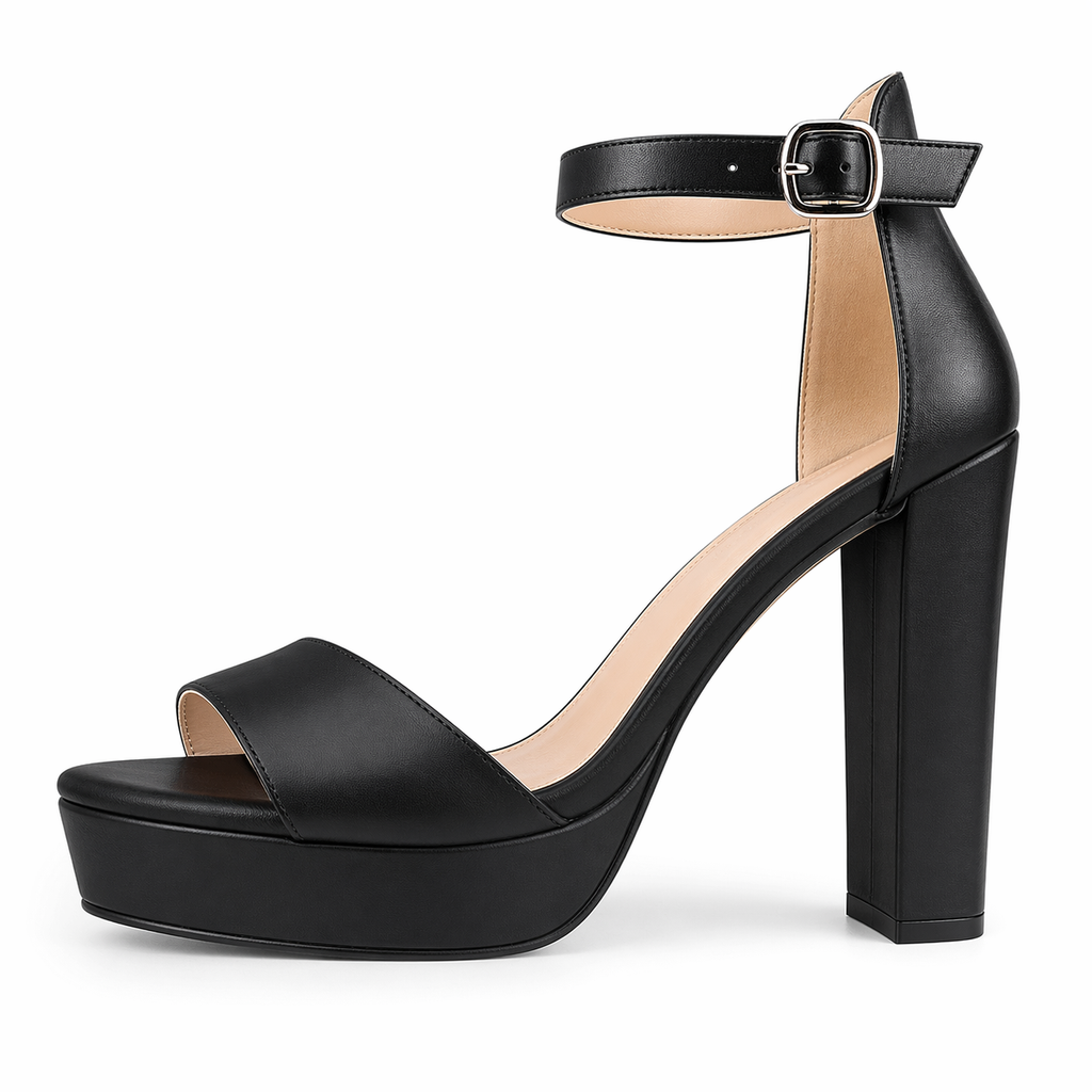 Women's Fashion Platform Sandals Block Heels Wedding Summer Dress Shoes Black Matte 9