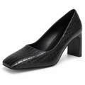 Women's Closed Square Toe Heels Chunky Low Block Heel Slip-on Party Office Dress Pumps Shoes Black