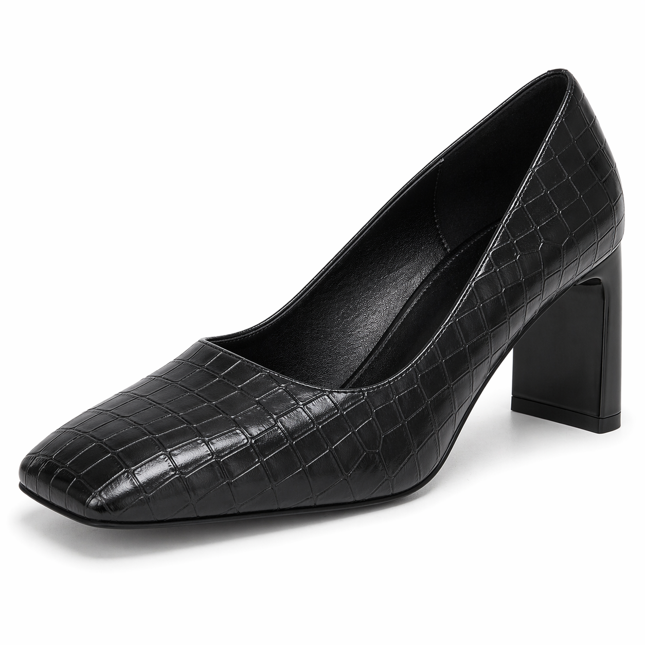 Women's Closed Square Toe Heels Chunky Low Block Heel Slip-on Party Office Dress Pumps Shoes Black