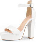 Women's Fashion Platform Sandals Block Heels Wedding Summer Dress Shoes White Matte 8.5