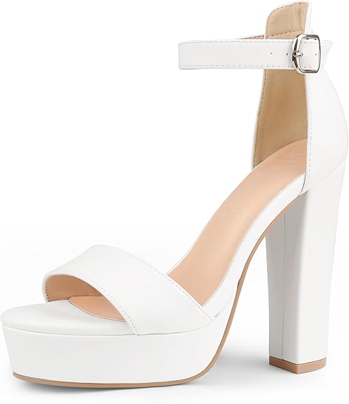 Women's Fashion Platform Sandals Block Heels Wedding Summer Dress Shoes White Matte 8.5
