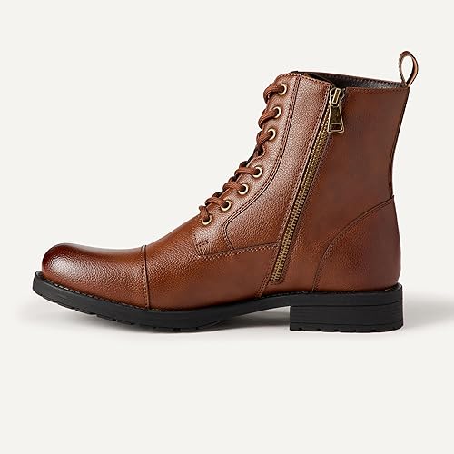 Men's Zipper Ankle Combat Boots, Classic Cap Toe Lace Up Work Boots