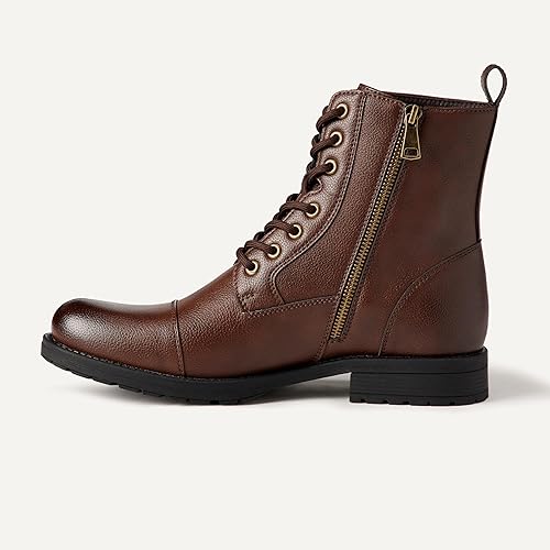 Men's Classic Combat Boots, Cap Toe Construction with Lace Up & Zipper