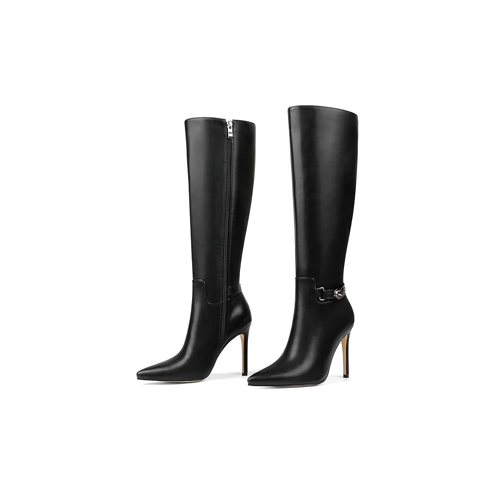 Women's Knee High Boots Pointed Toe Stiletto Buckle Dress Boots Slouch Zipper Heeled Boots