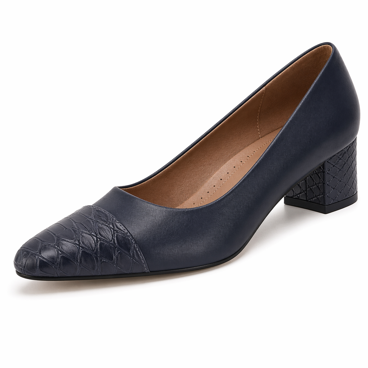Women's Closed Toe Pumps Snakeskin Slip on Block Low Chunky Heel Business Party Office Dress Shoes