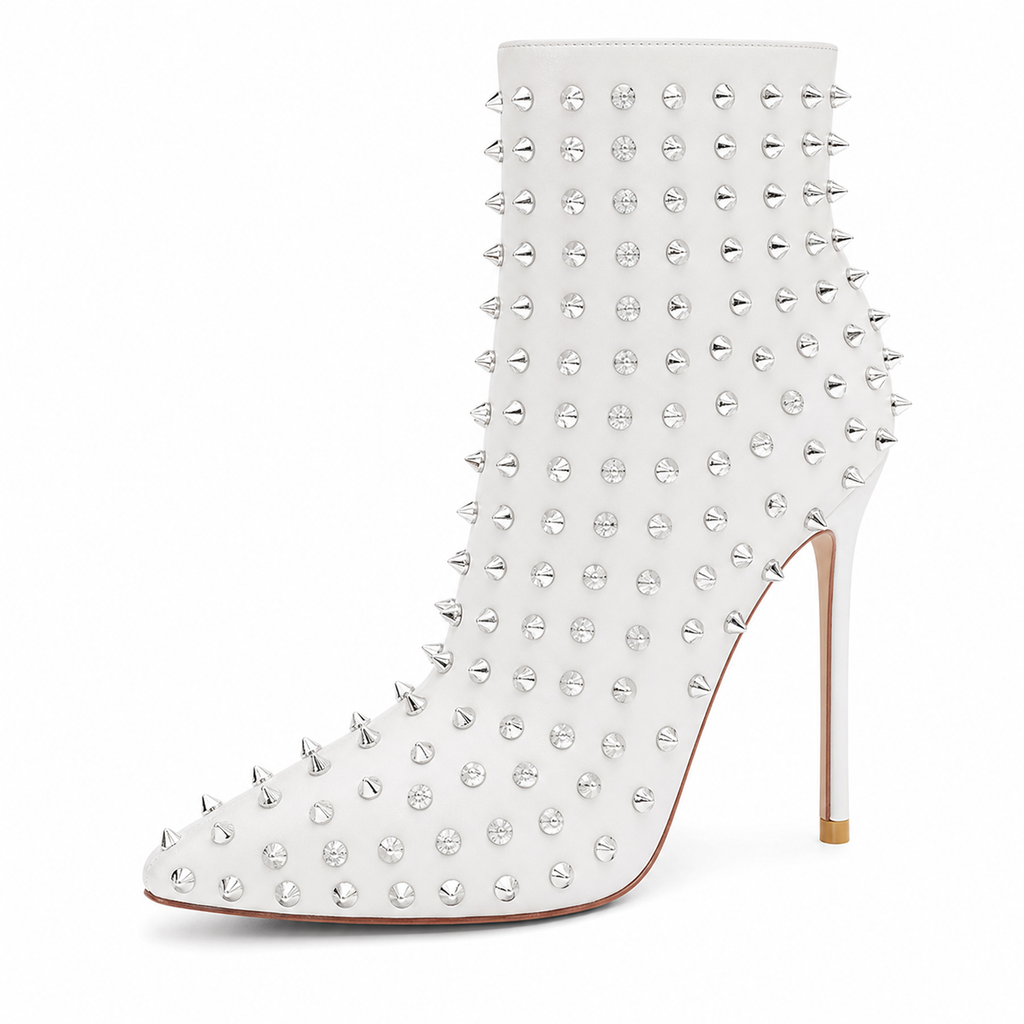 Women's Rhinestone Ankle Boots with Rivets Closed Pointed Toe Stilettos Autumn Warm Dress Booties