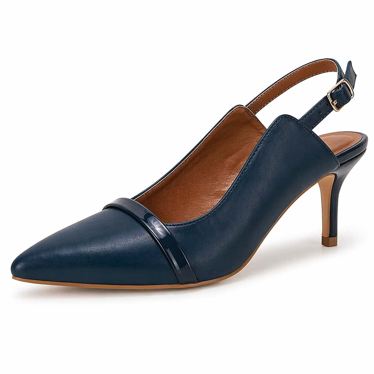 Women's Slingback Kitten Heels Closed Toe Slip On Stiletto Wedding Dress Shoes Comfortable Holiday Pointed Toe Pumps Heels Navy