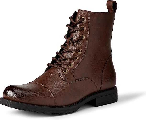 Men's Classic Combat Boots, Cap Toe Construction with Lace Up & Zipper