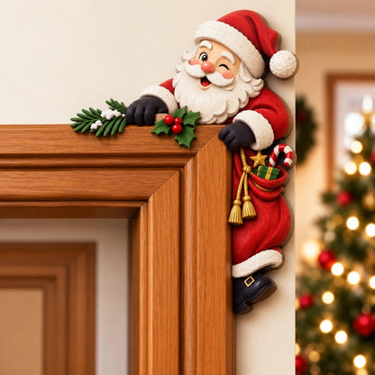 Christmas Peekaboo Door Frame Corner Decor – 3D Holiday Character Decoration