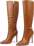 Women's Knee High Boots Pointed Toe Stiletto Buckle Dress Boots Slouch Zipper Heeled Boots