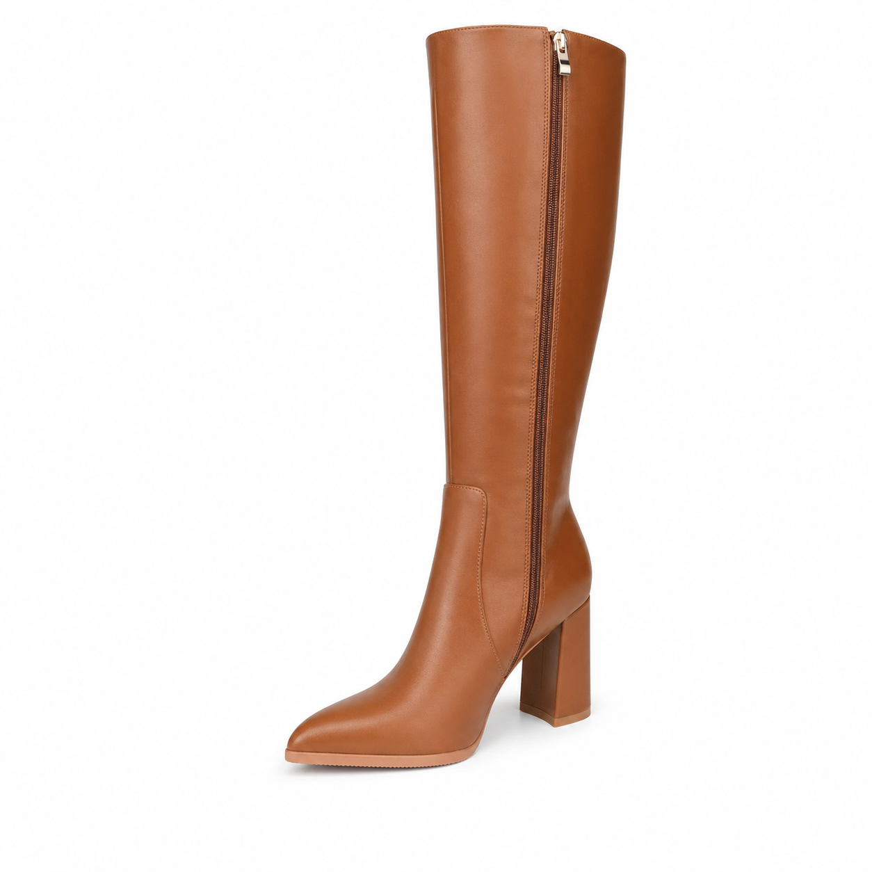 Women's Knee High Boots Pointed Toe Chunky Gogo Boots Zipper Block Heeled Tall Dress Boots