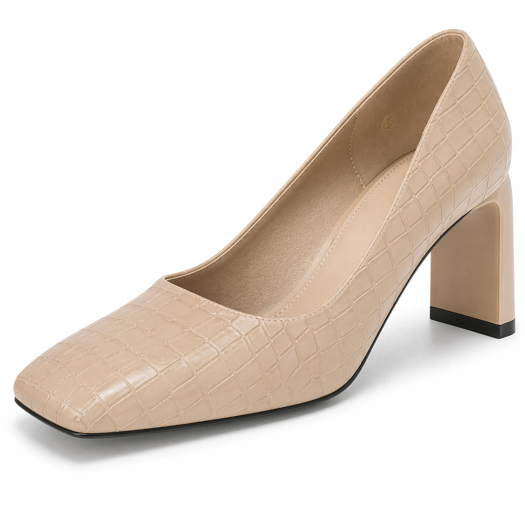 Women's Closed Square Toe Heels Chunky Low Block Heel Slip-on Party Office Dress Pumps Shoes Khaki