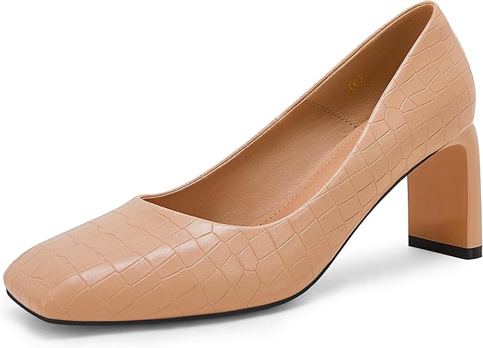 Women's Closed Square Toe Heels Chunky Low Block Heel Slip-on Party Office Dress Pumps Shoes