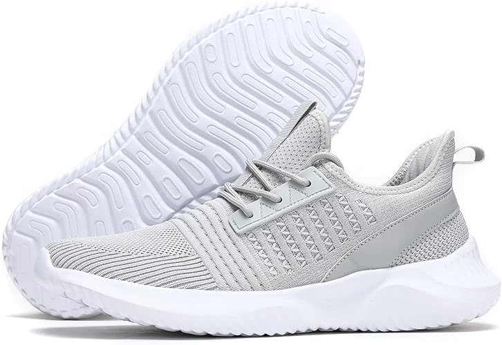 Mens Running Shoes Light Comfort Casual Sport Mesh Sneakers Work Gym Slip on Tennis Walking Cross Trainer para Hombre Grey