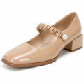 Women's Mary Jane Shoes Uniform Dress Shoes Square Toe Ankle Strap Chunky Heel Pumps Shoes Khaki