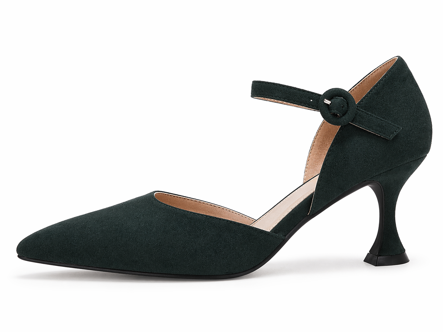 Women's Closed Toe Kitten Heels Ankle Strap Suede Elegant Office Party Dress Pump Shoes