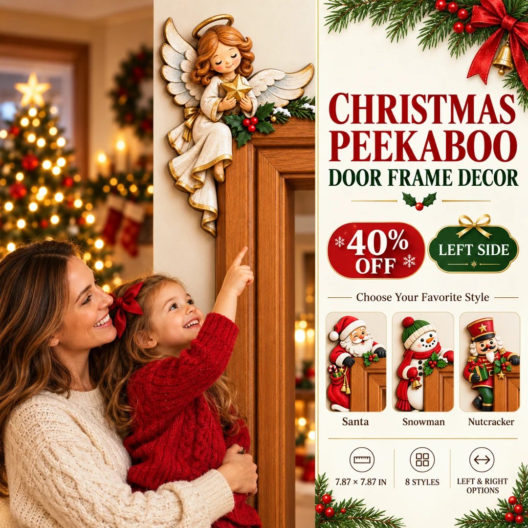 Christmas Peekaboo Door Frame Corner Decor – 3D Holiday Character Decoration