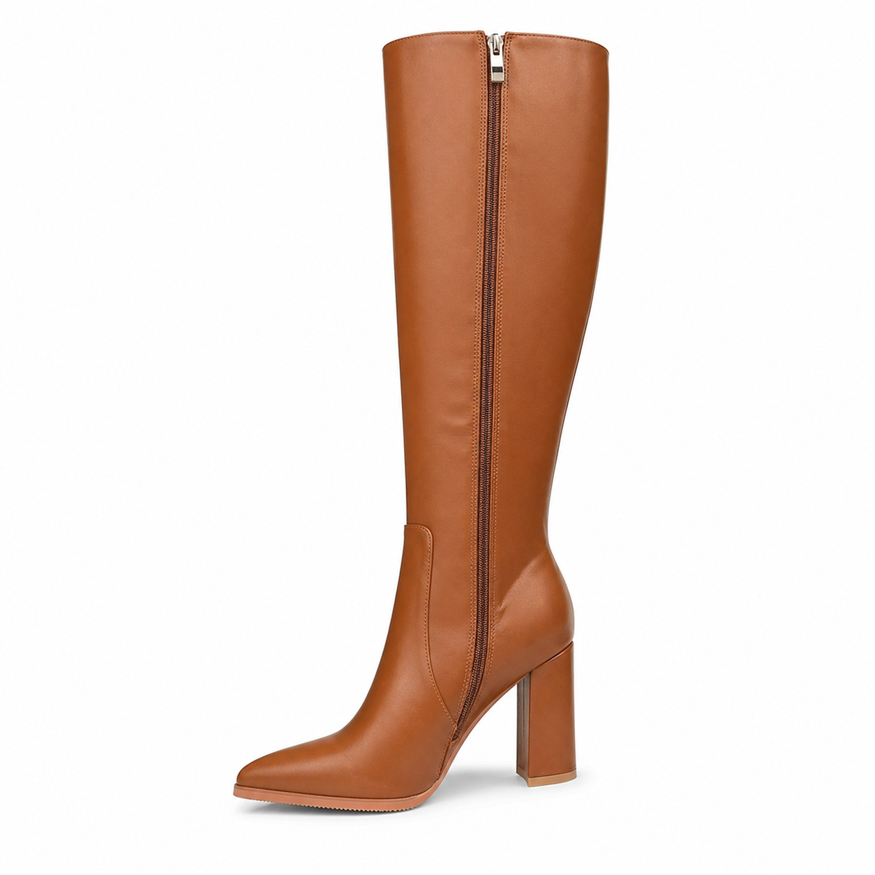 Women's Knee High Boots Pointed Toe Chunky Gogo Boots Zipper Block Heeled Tall Dress Boots