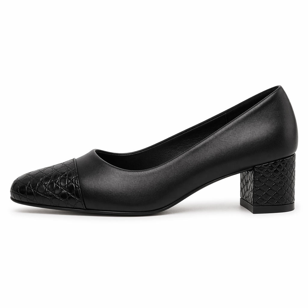 Women's Closed Toe Pumps Snakeskin Slip on Block Low Chunky Heel Business Party Office Dress Shoes