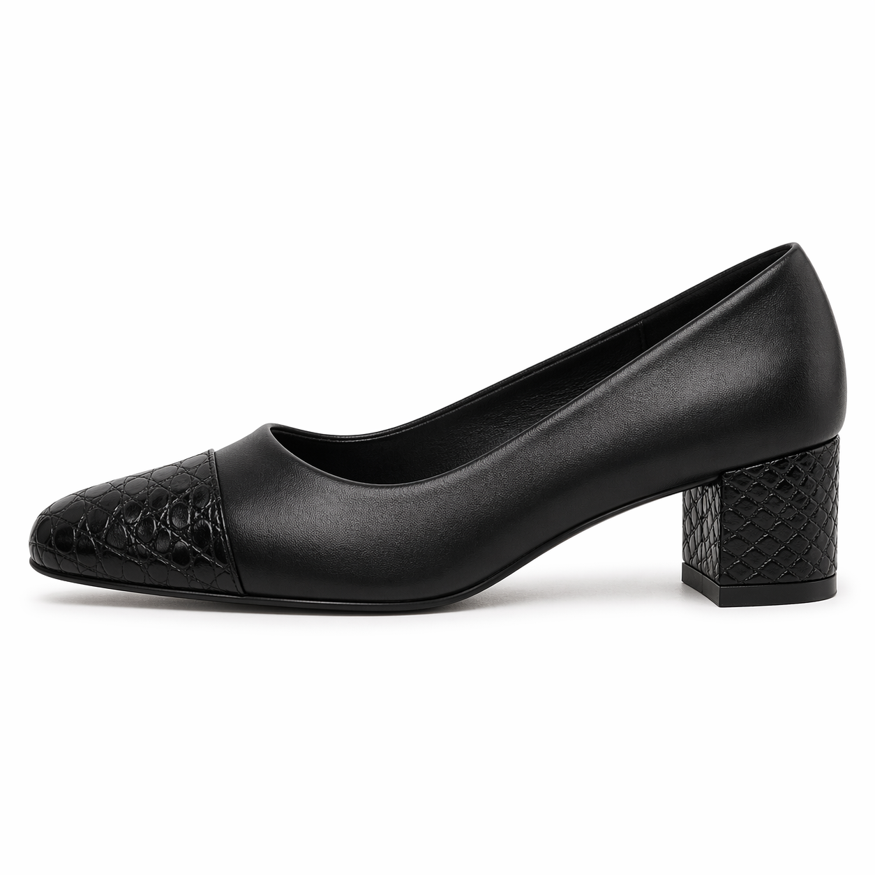 Women's Closed Toe Pumps Snakeskin Slip on Block Low Chunky Heel Business Party Office Dress Shoes