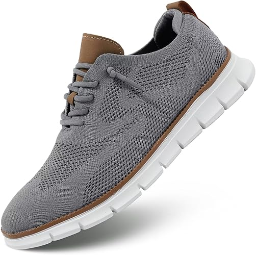 Men's Casual Business Shoes Fashion Mesh Dress Oxfords Walking Sneakers Comfortable Lightweight Soft Sole Grey