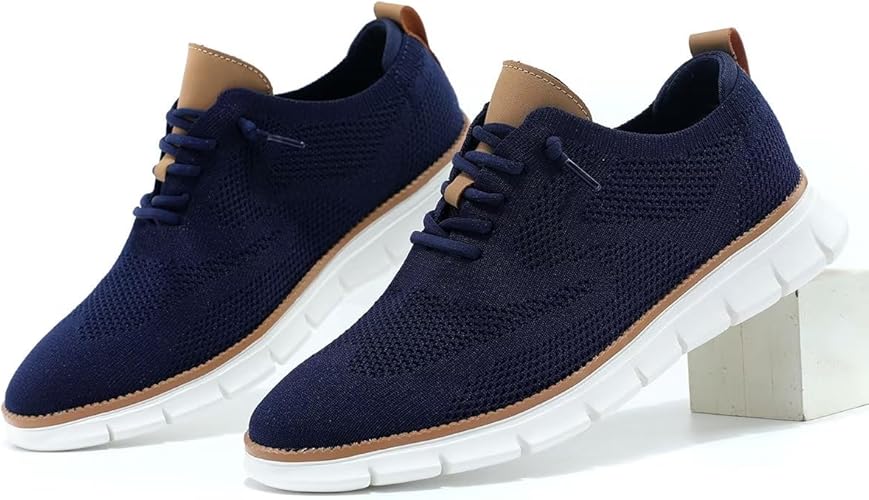 Men's Casual Dress Shoes Fashion Mesh Oxfords Business Walking Work Sneakers Comfortable Lightweight Dark Blue