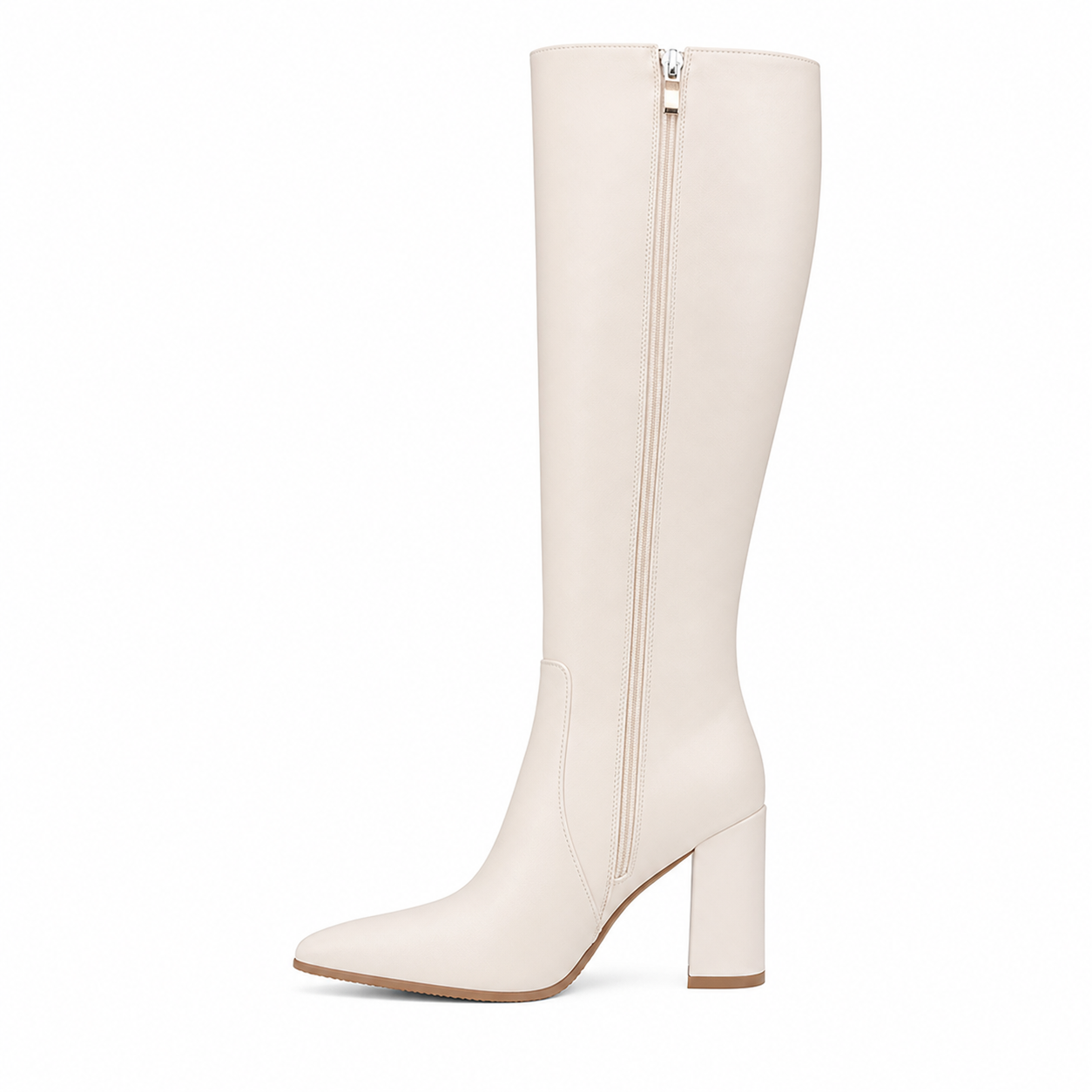 Women's Knee High Boots Pointed Toe Chunky Gogo Boots Zipper Block Heeled Tall Dress Boots