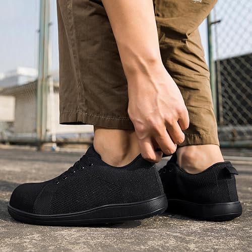 Steel Toe Shoes for Men Non Slip Work Sneakers Safety Tennis Industrial Puncture Proof Construction Comfortable Barefoot Shoes Wide Toe Box Walking