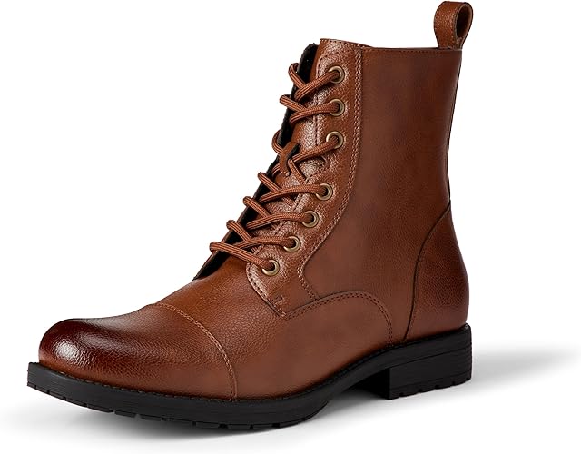 Men's Zipper Ankle Combat Boots, Classic Cap Toe Lace Up Work Boots