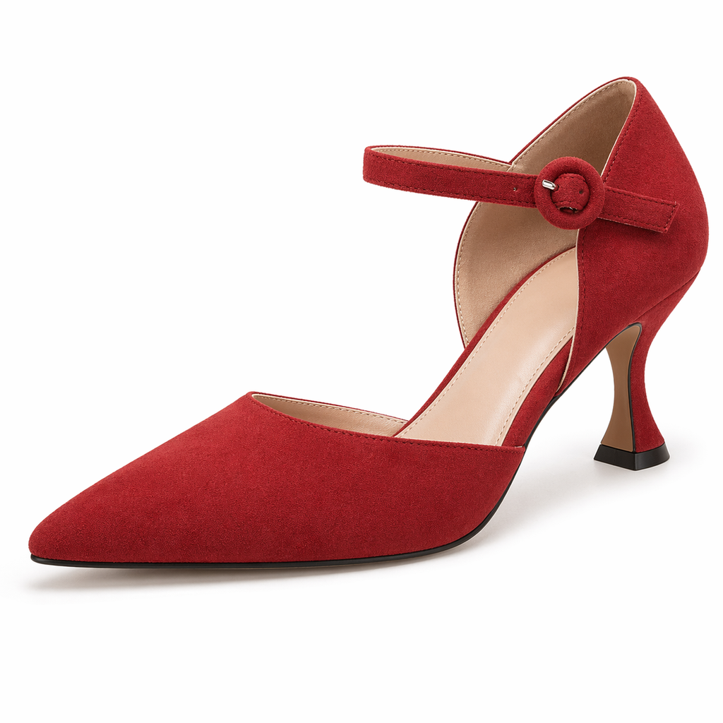 Women's Closed Toe Kitten Heels Ankle Strap Suede Elegant Office Party Dress Pump Shoes