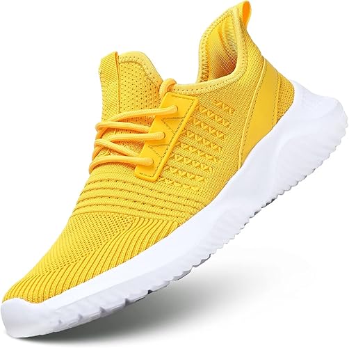 Mens Low top Running Shoes Light Comfort Casual Sport Mesh Sneakers Work Gym Slip on Tennis Walking Cross Trainer Yellow