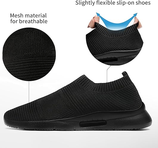 Comfort Cushioned Slip-On Sneakers, Breathable Knit Outdoor Walking Shoes