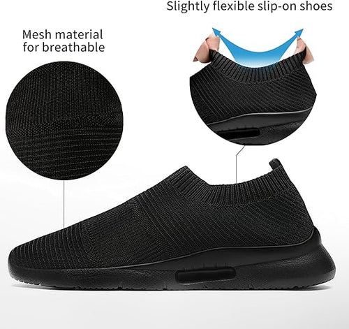 Comfort Cushioned Slip-On Sneakers, Breathable Knit Outdoor Walking Shoes