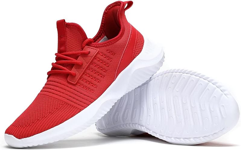 Mens Sneakers Running Shoes - Men Workout Tennis Walking Athletic Gym Fashion Mesh Breathable Casual Light Shoes Red