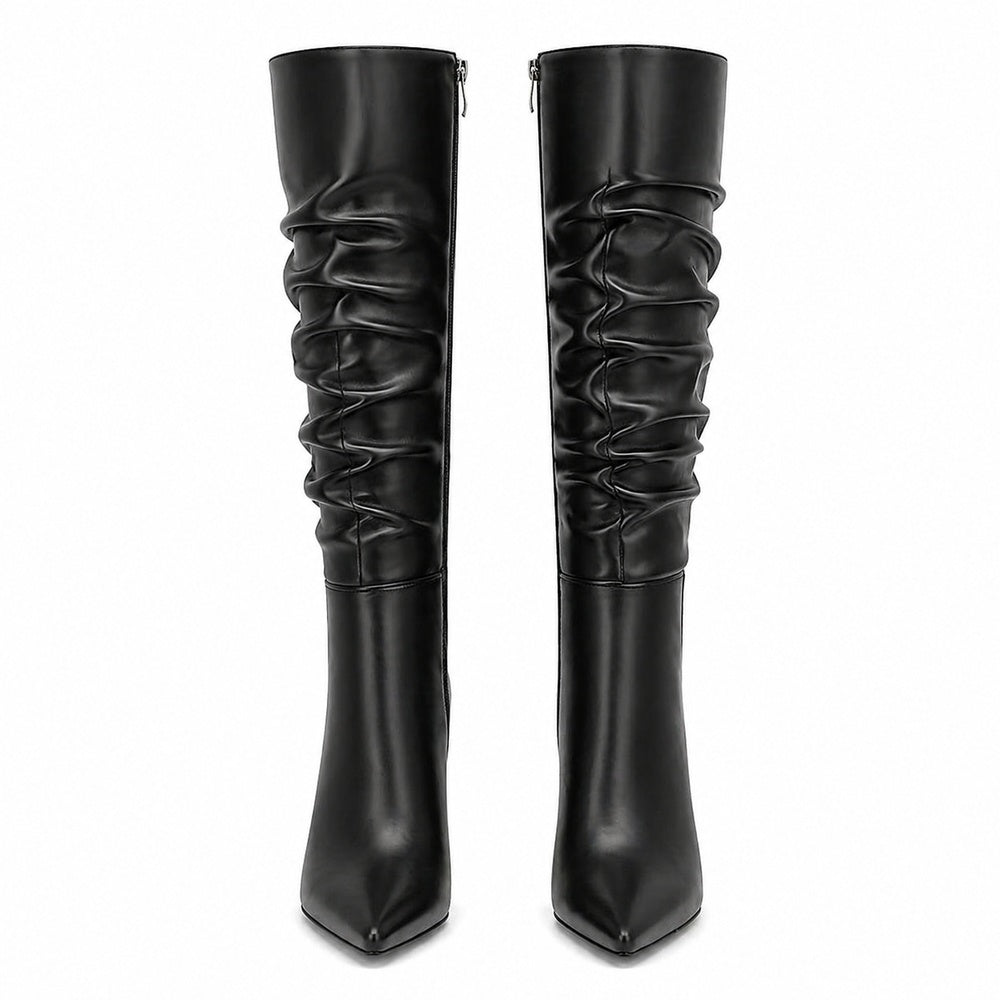 Women's Knee High Boots Pointed Toe Stiletto Buckle Dress Boots Slouch Zipper Heeled Boots