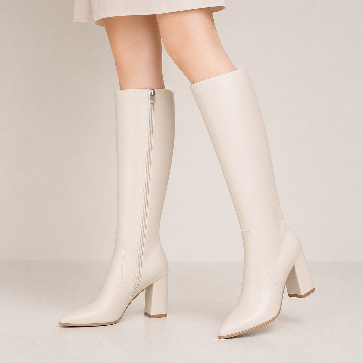 Women's Knee High Boots Pointed Toe Chunky Gogo Boots Zipper Block Heeled Tall Dress Boots