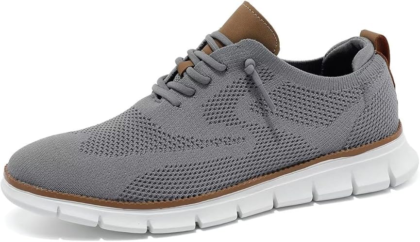 Men's Casual Business Shoes Fashion Mesh Dress Oxfords Walking Sneakers Comfortable Lightweight Soft Sole Grey