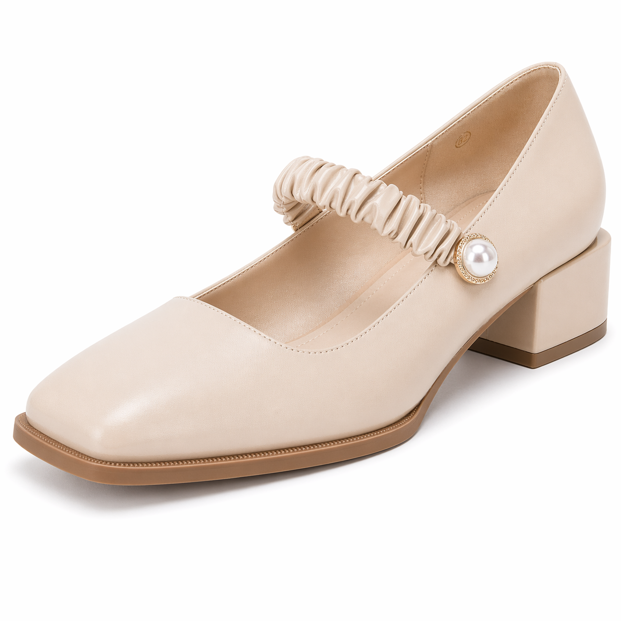 Women's Mary Jane Shoes Uniform Dress Shoes Square Toe Ankle Strap Chunky Heel Pumps Shoes Nude