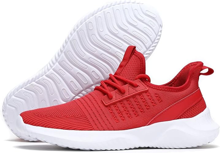 Mens Sneakers Running Shoes - Men Workout Tennis Walking Athletic Gym Fashion Mesh Breathable Casual Light Shoes Red