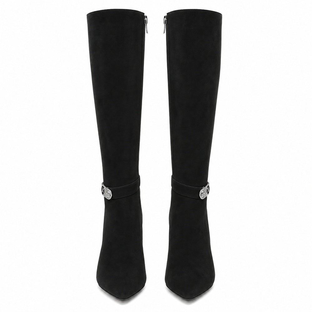 Women's Knee High Boots Pointed Toe Stiletto Buckle Dress Boots Slouch Zipper Heeled Boots