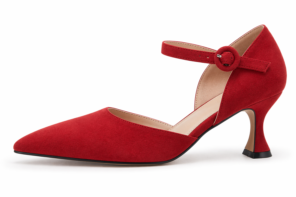 Women's Closed Toe Kitten Heels Ankle Strap Suede Elegant Office Party Dress Pump Shoes