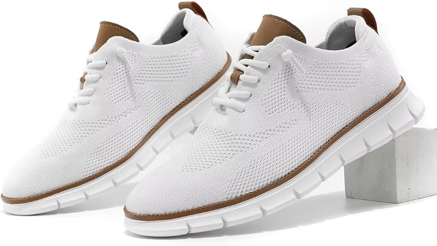 Men's Casual Business Shoes Fashion Mesh Dress Oxfords Walking Work Sneakers Comfortable Lightweight White