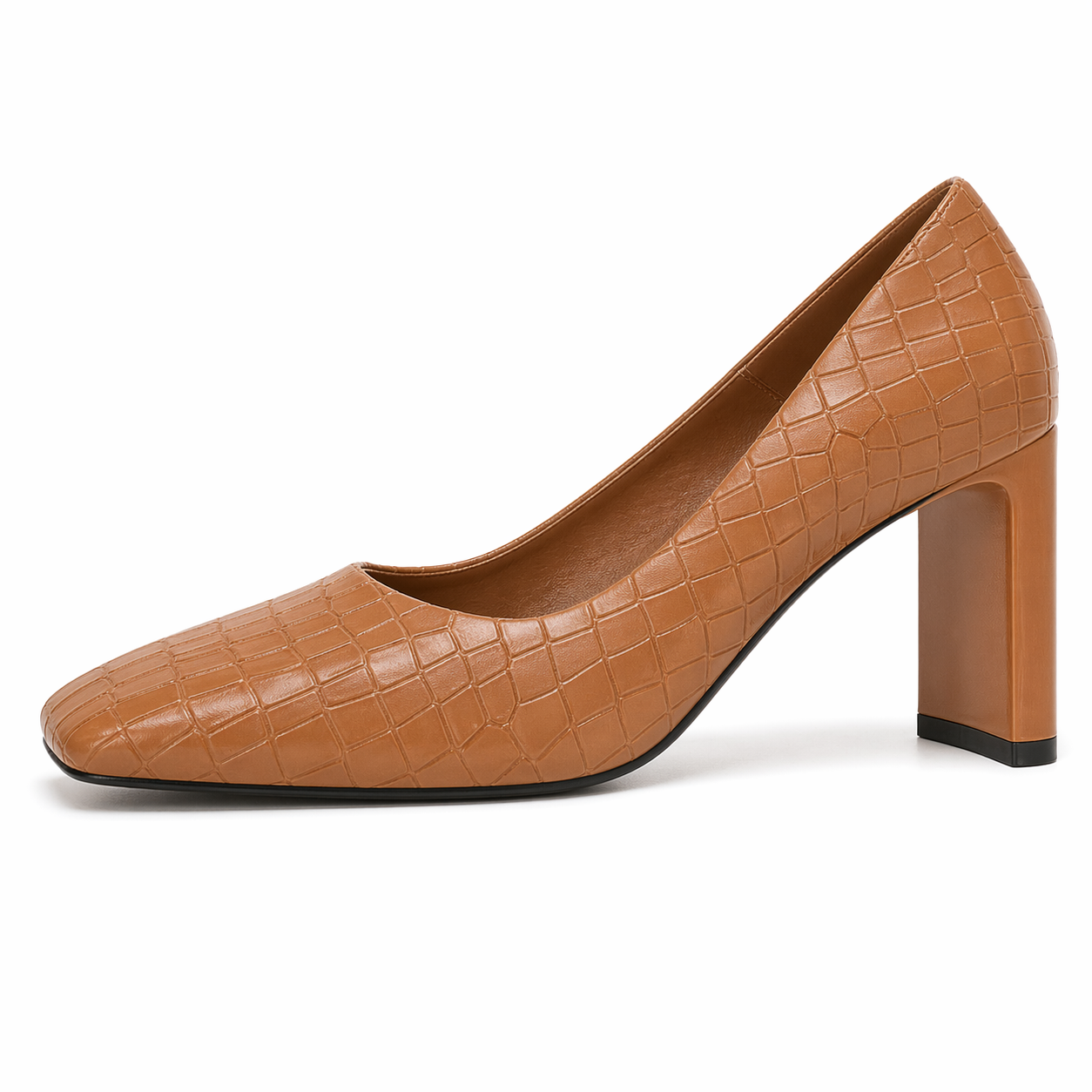 Women's Slip-on Pumps Chunky Low Block Heels Square Toe Dress Office Shoes Brown