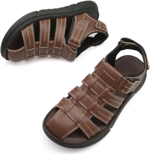 Closed Toe Men's Leather Fisherman Sandals Outdoor Casual Summer Shoes