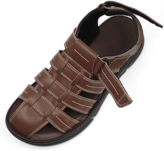 Closed Toe Men's Leather Fisherman Sandals Outdoor Casual Summer Shoes