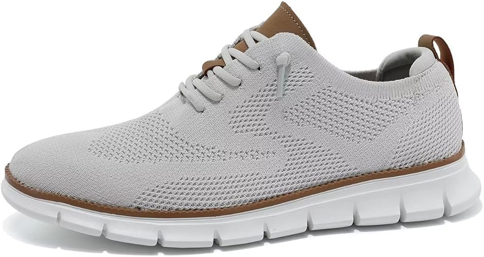 Mens Business Walking Shoes Fashion Casual Dress Oxfords Mesh Work Sneakers Comfortable Lightweight Beige