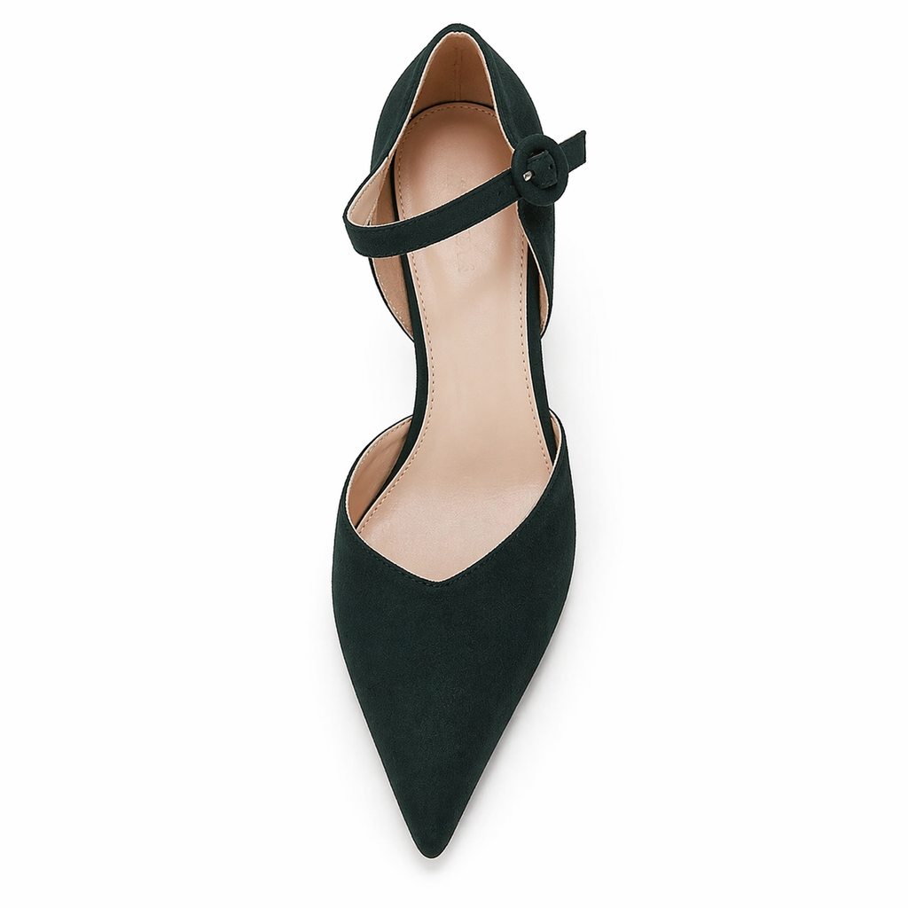 Women's Closed Toe Kitten Heels Ankle Strap Suede Elegant Office Party Dress Pump Shoes