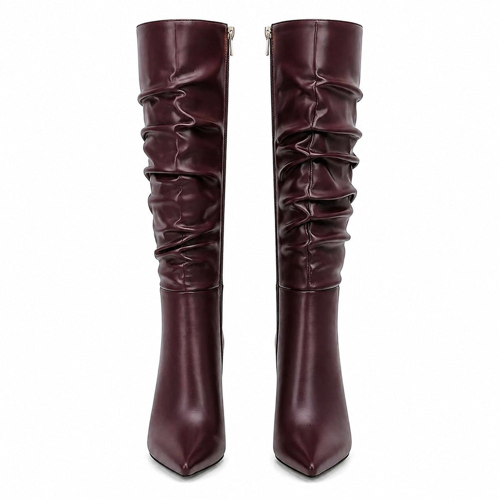 Women's Knee High Boots Pointed Toe Stiletto Buckle Dress Boots Slouch Zipper Heeled Boots